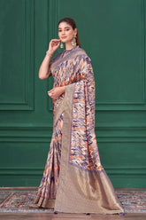 India Silk Purple Pattern Sarees Featuring Tussar Silk Jacquard Combine Traditional Craftsmanship With Elegant